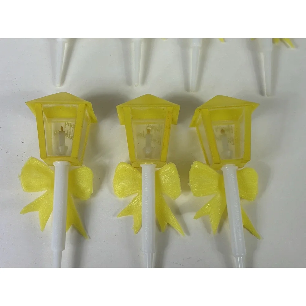 Vintage WILTON Happy Birthday Street Lamp Cake Toppers Decoration Yellow Qty 7